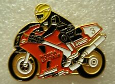 Motorcycle racer pin badge. Joey Dunlop. Honda. Metal. Motorbike.