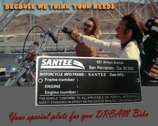 SANTEE TAG DATA PLATE RIGID HARDTAIL FRAME HARLEY / trike Bobber Sportster Honda