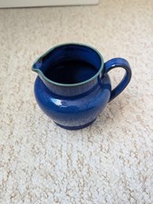 Denby Jug, Blue With Green Rim. Excellent Condition. Around 10cm Tall