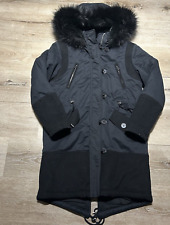 Whistles Black Parka Coat Fur Trim Hood Size Small Winter Warm 