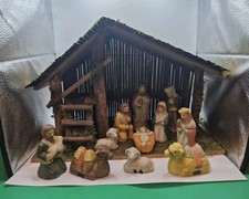 Nativity Set With Real Wood Stable And 11 Piece Ceramic Characters