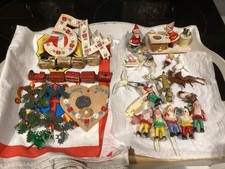 Vintage 50s Cake Decorations Christmas & Various Wooden Plastic Gorgeous
