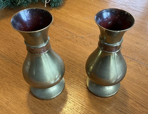 Vintage pair brass altar vases - vintage,