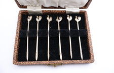 Charming Vintage Boxed Set of Six Silver Gilt Cocktail Sticks Birmingham 1958