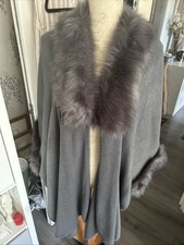 Unbranded Grey Knee Length Shrug Edge To edge Faux Fur Trim 4XL New