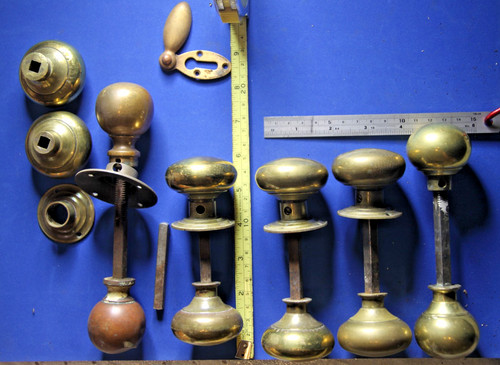 Victorian brass door knobs - brass, rim
