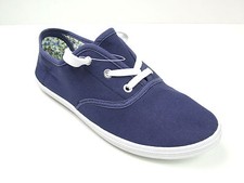 Blue Floral Ladies Flat Lace Up Girls Pumps Summers Plimsoll Canvas Shoes 