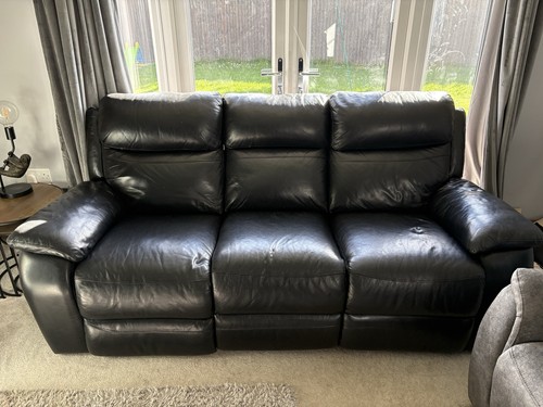 Black leather sofa set - leather,