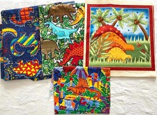 Set of 4 Colourful Dinosaur Cotton Fabrics – Benartex Greta Lynn + Panels
