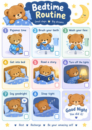 Bear bedtime laminated chart - bear,