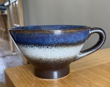 Vintage Breton Stoneware Heavy French Cider Mug / Cup Blue/Grey/Brown Stunning