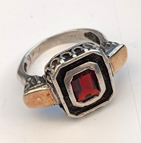 Garnet silver ring two - silver, tone