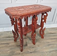 Antique Vintage Indian Heavily Carved Wooden Side Table Elephant & Mythical