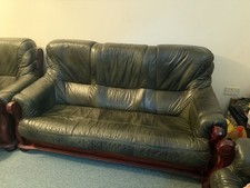 3 Seater dark green leather