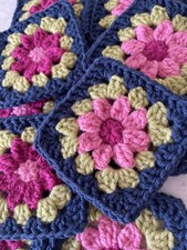 New 10 Handmade Crochet Granny Squares In Pinks Green And Blue 4.5 X 4.5 Inches
