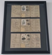 Original WWII German Kennkarte Trio Photos & Fingerprints 1943 Documents Warsaw