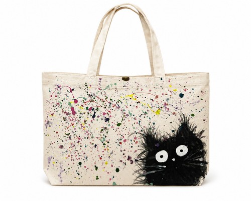 Hand painted black - cat, canvas