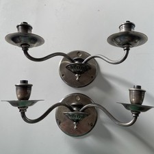 Pair of 2-armed Vintage/Antique Style Silver Coloured Metal Wall Light Sconces 