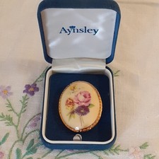 Vintage Aynsley Brooch Fine Bone China With Original Box