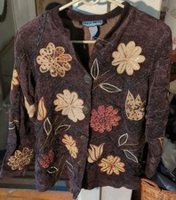 Vintage New Indigo Moon (QVC) Women's M Jacket Chenille Embroidered Button Up