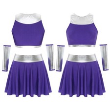 Womens School Girls Sexy Cosplay Costumes Sleeveless Cheer Leader Metallic