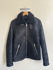 Reiss Black Shearling Moto Jacket Size XS