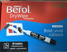 Berol DryWipe Whiteboard Marker Pens Chisel Tip Black Low-Odour Ink 48 Dry Erase