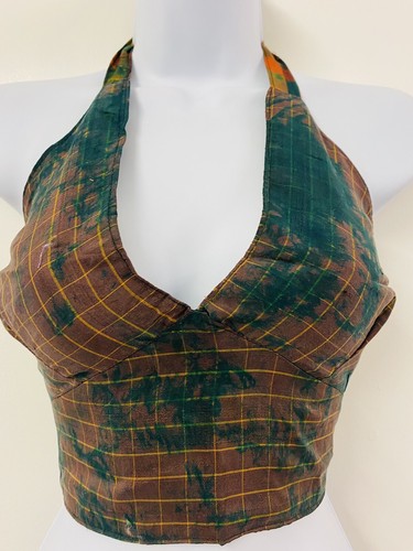 Brown green vest top - brown, silk