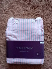TM Lewin Blue/Pink/White Str Button/ Elastic Cotton loose fit boxer short size L