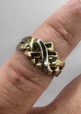 Hallmarked 9ct Yellow/rose/white Gold (5.6g)   Puzzle Ring Size 0.5