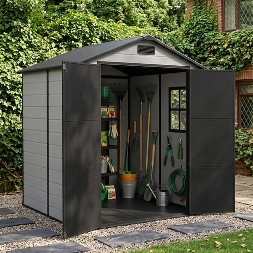 Plastic garden shed - plastic, roof
