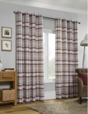 Canvas Check Red Lined One Pair Eyelet Curtains 117cm x 137cm 
