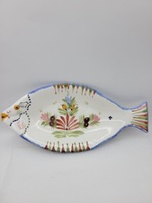 Vintage HB Henriot Quimper Fish Shaped Platter Serving French Faience Pottery