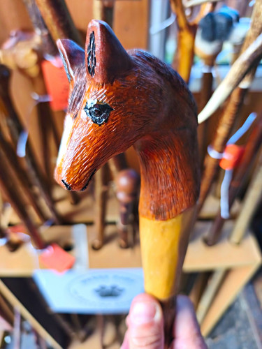Carved wooden walking stick - carved,
