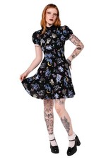 Hell Bunny Moonlit Mini Dress Black Celestial Gothic Woodland Print Outfit