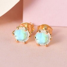 Rainbow moonstone studs - rainbow,