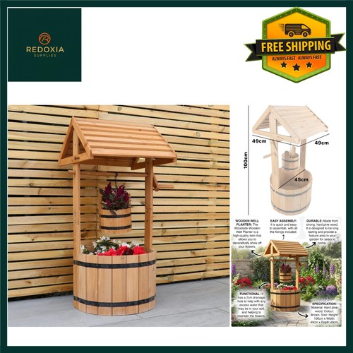 Charming wooden wishing well - wooden,