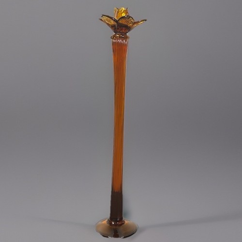 Candlestick amber glass flower - candlestick,