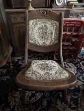 Victorian-Style Folding Rocking Chair Solid Carved Wood with Tapestry Seat