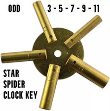 Clock Winding Key Brass Odd 5 Sizes 3,5,7,9,11 Brass Spider Star Antique Clock