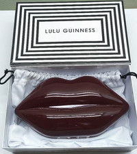 Lulu Guinness black cherry red plastic perspex hard sided lips clutch bag boxed