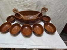 10 Piece Wooden  Salad Bowls/nut/dip Set +matching fork/spoon elephant design