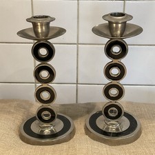 PAIR OF CHROME AND ENAMEL VINTAGE CANDLESTICKS cheap sale moving asap sale plz