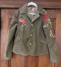 Pampolina Olive Green Corduroy Blazer Jacket Boutique Embroidered Sz 7