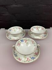 3 x Bavarian Franconia 5361 Floral Soup Coupes Bowls and Stands / Saucer Set