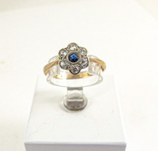 9ct Gold Sapphire Ring Daisy Edwardian Antique size M 1/2 Gift Box