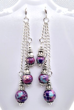 Purple blue jasper long tassle - purple/blue,