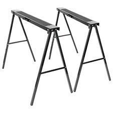 2x Black/Black Folding Iron Saw Horses Heavy Duty Metal Trestle Sawhorse Stand