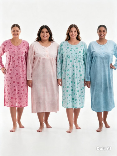 Ladies long sleeve nightdress - long,