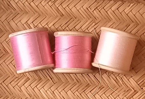 Three vintage wooden spools - wooden,